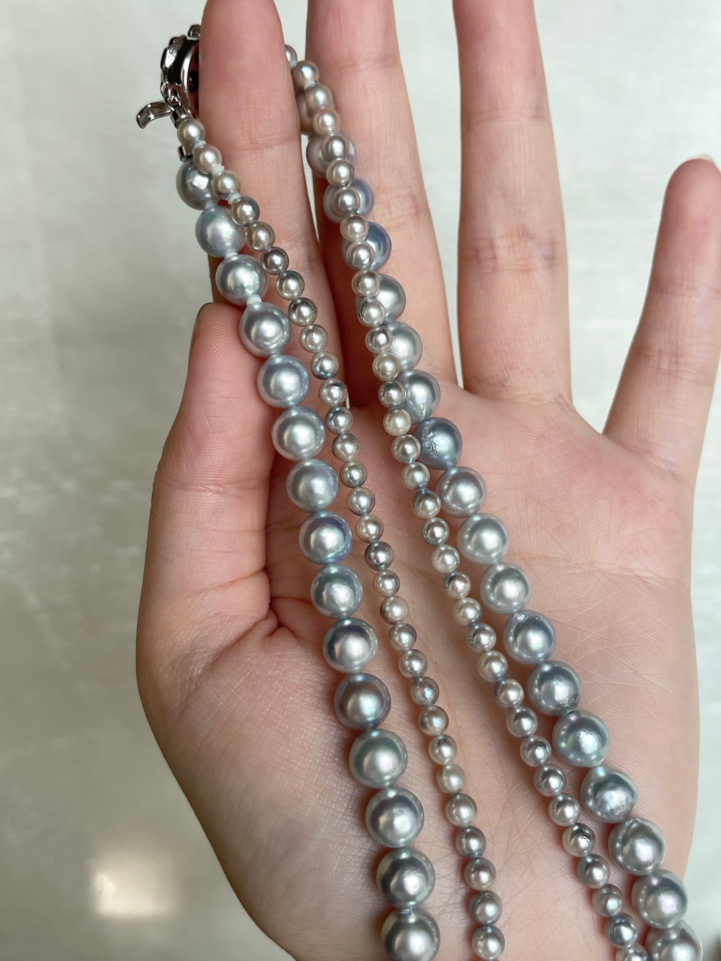 Certified Natural Silver Blue Baroque Akoya Pearl Double Layered Strand Necklace - KOKOPEARLJEWELRY - 11