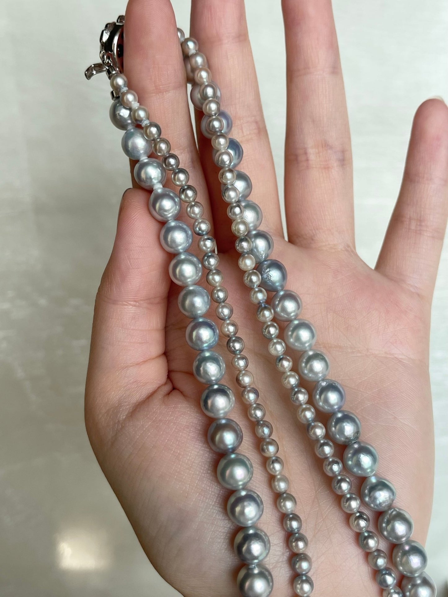 Certified Natural Silver Blue Baroque Akoya Pearl Double Layered Strand Necklace - KOKOPEARLJEWELRY - 11