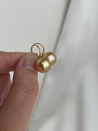 10mm Golden South Sea Pearl Drop Hook Earrings 18K Yellow Gold - KOKOPEARLJEWELRY - 7