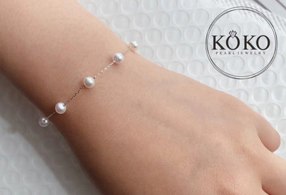 4.5mm Akoya Pearl Station Bracelet 18K White Gold