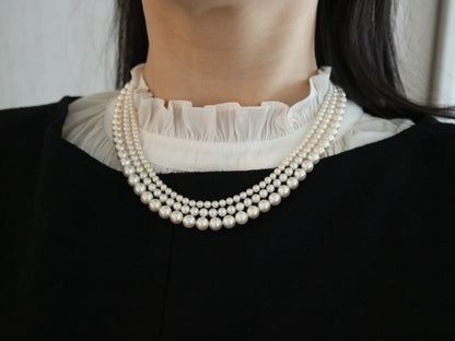 Triple Layered Light Creamy Akoya Pearl Necklace - KOKOPEARLJEWELRY - 2