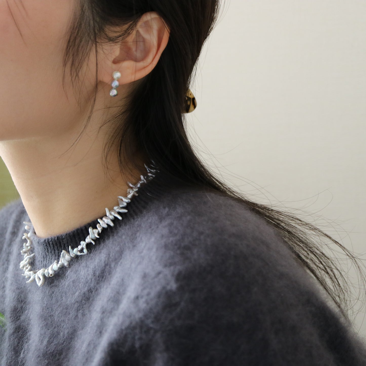 4mm 천연 실버톤 아코야 케시 진주 비즈 목걸이