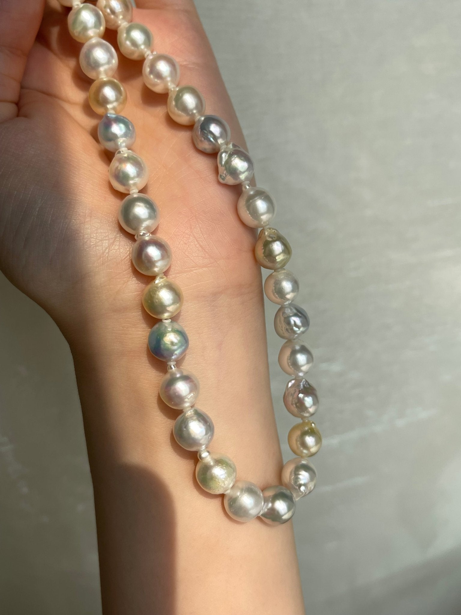 Certified Natural Rainbow Color 9mm Baroque Akoya Pearl Strand Necklace - KOKOPEARLJEWELRY - 10