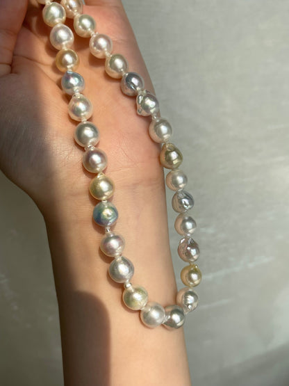 Certified Natural Rainbow Color 9mm Baroque Akoya Pearl Strand Necklace - KOKOPEARLJEWELRY - 10