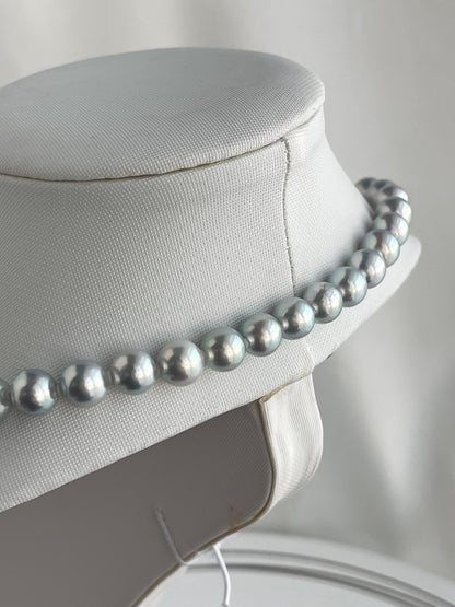 Certified Natural Silver Blue 8mm Akoya Pearl Strand Necklace