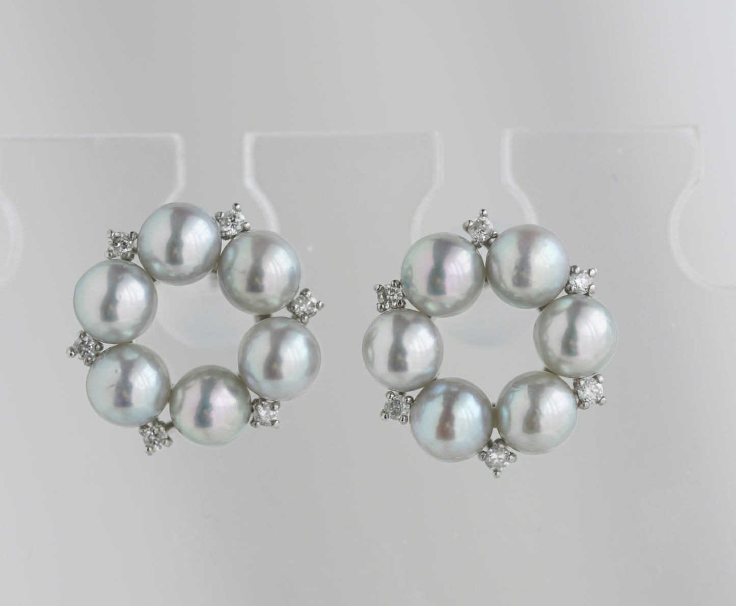 Rare Size 3.5mm Natural Silver Blue Akoya Pearl Diamond Halo Stud Earrings Pt900 Platinum