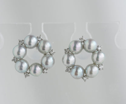 Rare Size 3.5mm Natural Silver Blue Akoya Pearl Diamond Halo Stud Earrings Pt900 Platinum - KOKOPEARLJEWELRY - 4