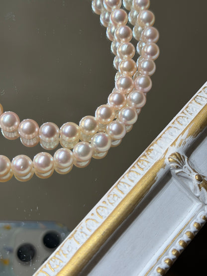 Only One Available | 희귀한 복숭아빛 핑크 7.5mm 아코야 진주 목걸이 골든 플라워 클라스프