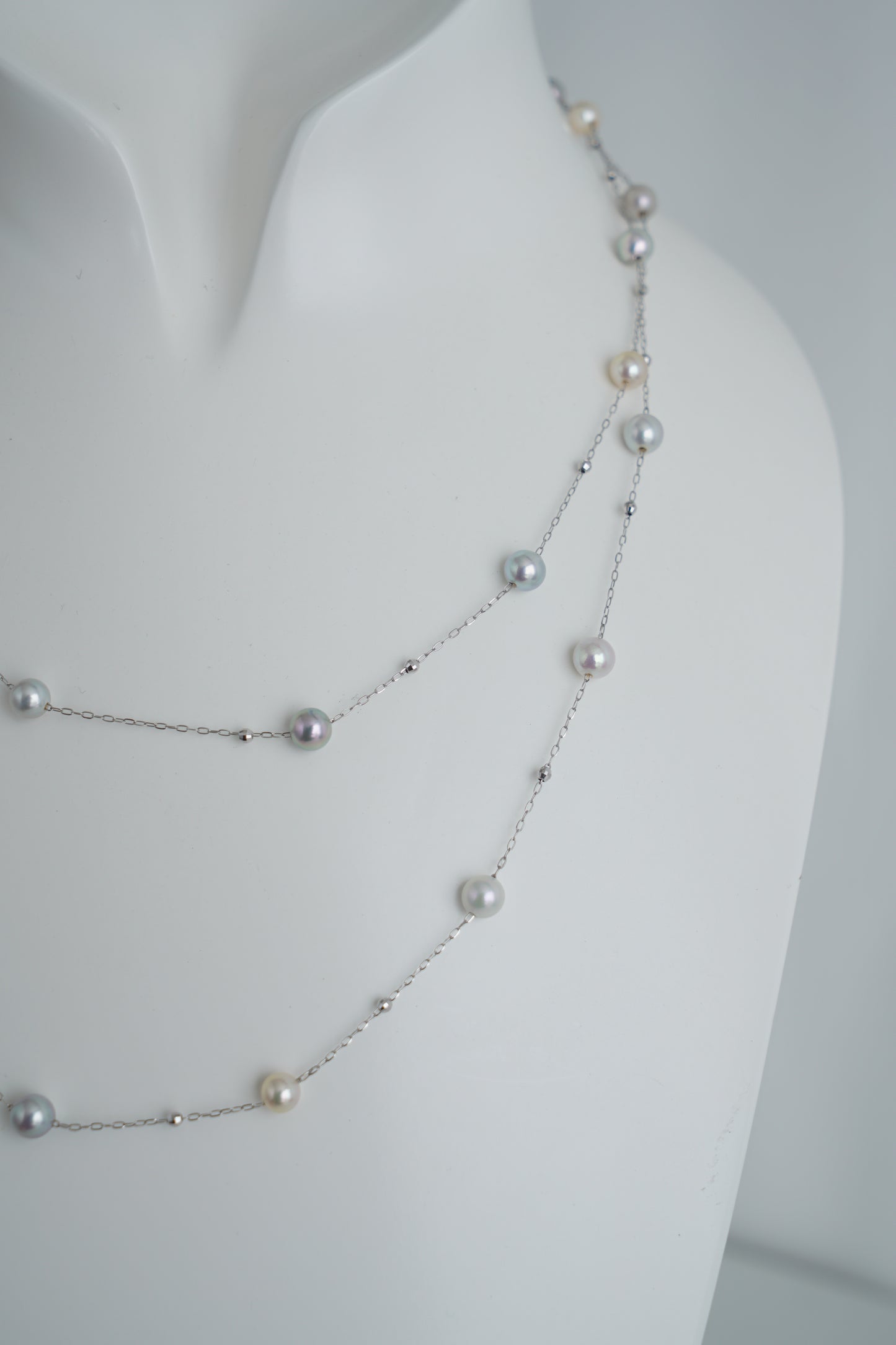 Natural Multiple Color Akoya Pearl Station Necklace K18WG - KOKO PEARL JEWELRY - 4