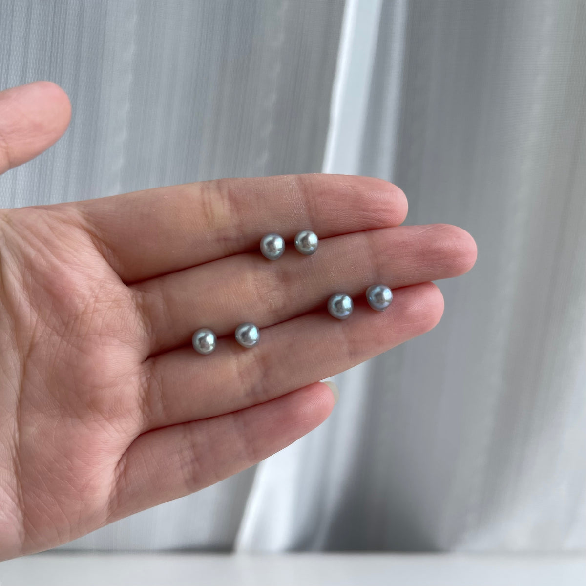 K14GF Baroque Shaped Natural Silver Blue Akoya Pearl Stud Earrings