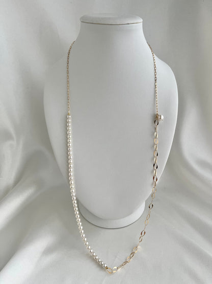 4.5mm Akoya Pearl ＆ 18K Gold Paperclip Link Chain Long Necklace - KOKOPEARLJEWELRY - 10
