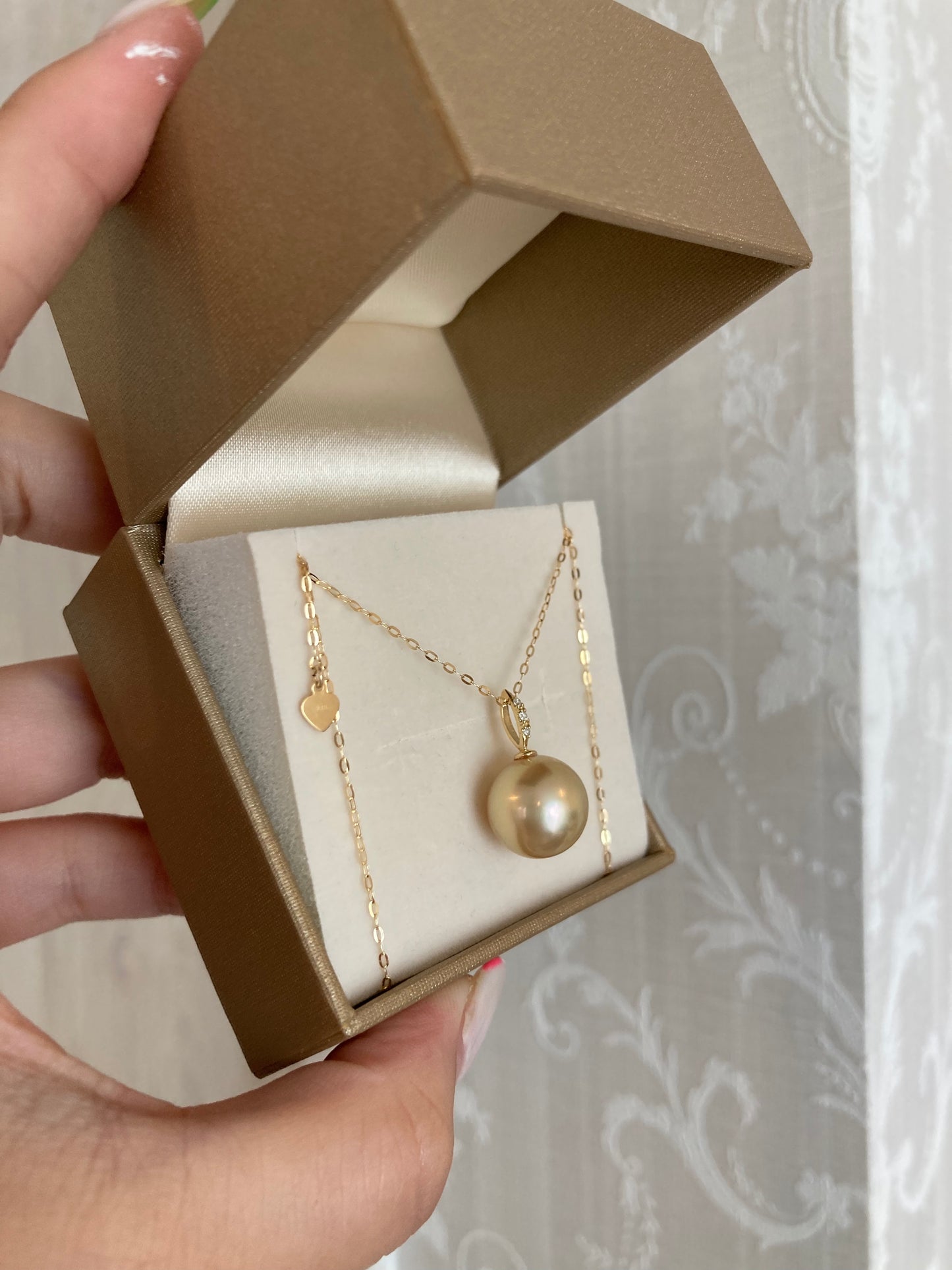 11mm ゴールデン サウス シー パール ダイヤモンド ペンダント ネックレス 18K イエロー ゴールド