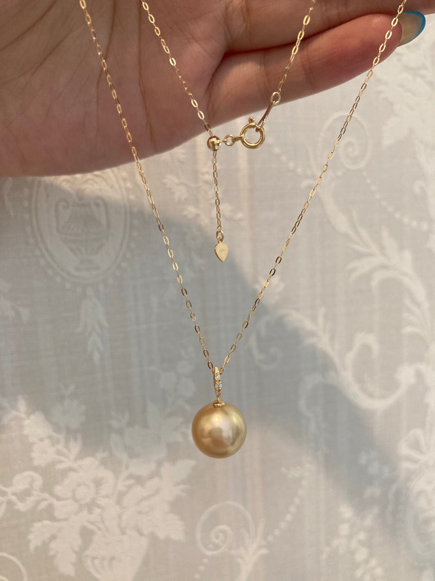 11mm ゴールデン サウス シー パール ダイヤモンド ペンダント ネックレス 18K イエロー ゴールド
