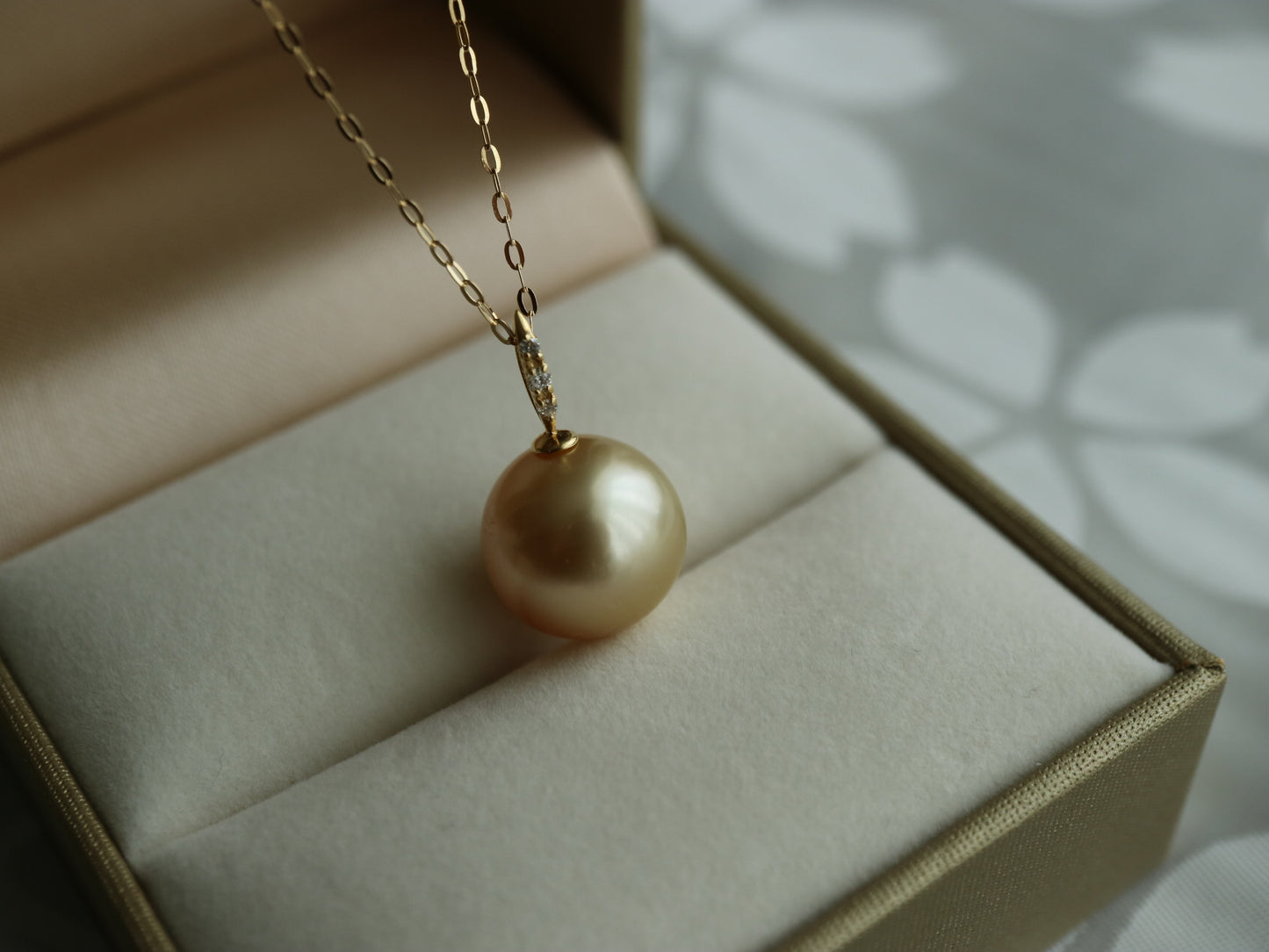 11mm ゴールデン サウス シー パール ダイヤモンド ペンダント ネックレス 18K イエロー ゴールド