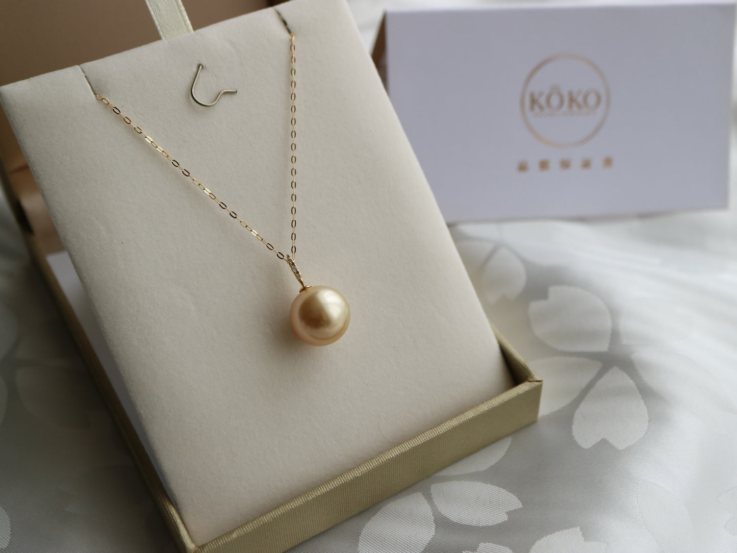 11mm ゴールデン サウス シー パール ダイヤモンド ペンダント ネックレス 18K イエロー ゴールド