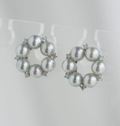 Rare Size 3.5mm Natural Silver Blue Akoya Pearl Diamond Halo Stud Earrings Pt900 Platinum - KOKOPEARLJEWELRY - 7
