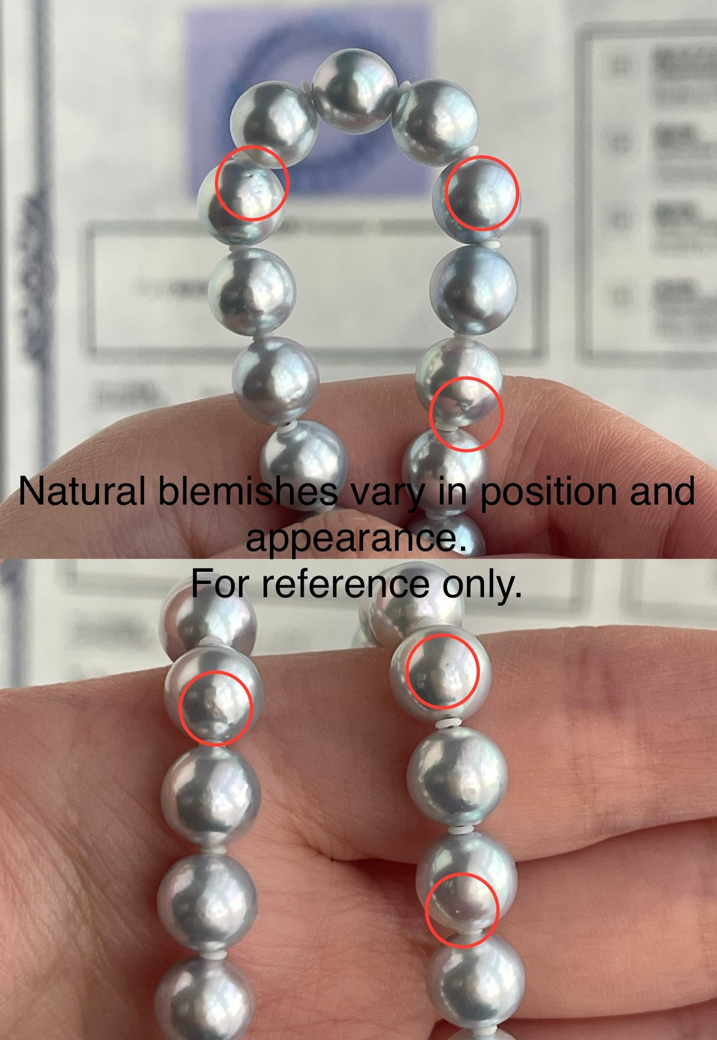 Certified Natural Silver Blue 8mm Akoya Pearl Strand Necklace