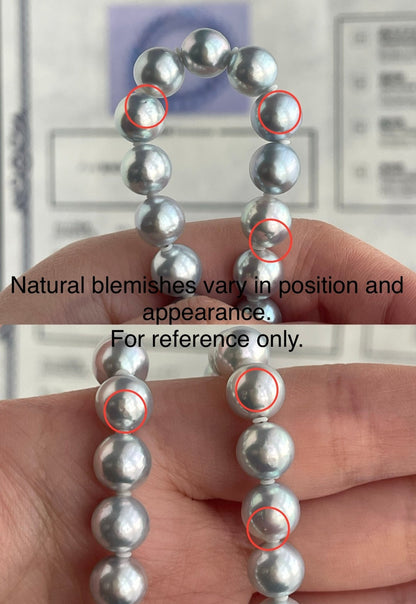 Certified Natural Silver Blue 8mm Akoya Pearl Strand Necklace