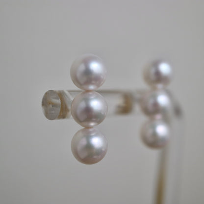 7mm Triple Akoya Pearl Bar Stud Earrings