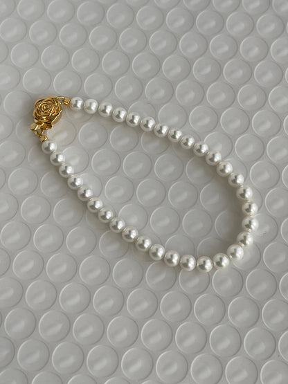 4.5mm Akoya Pearl Beaded Bracelet Rose Shaped Clasp - KOKOPEARLJEWELRY - 6
