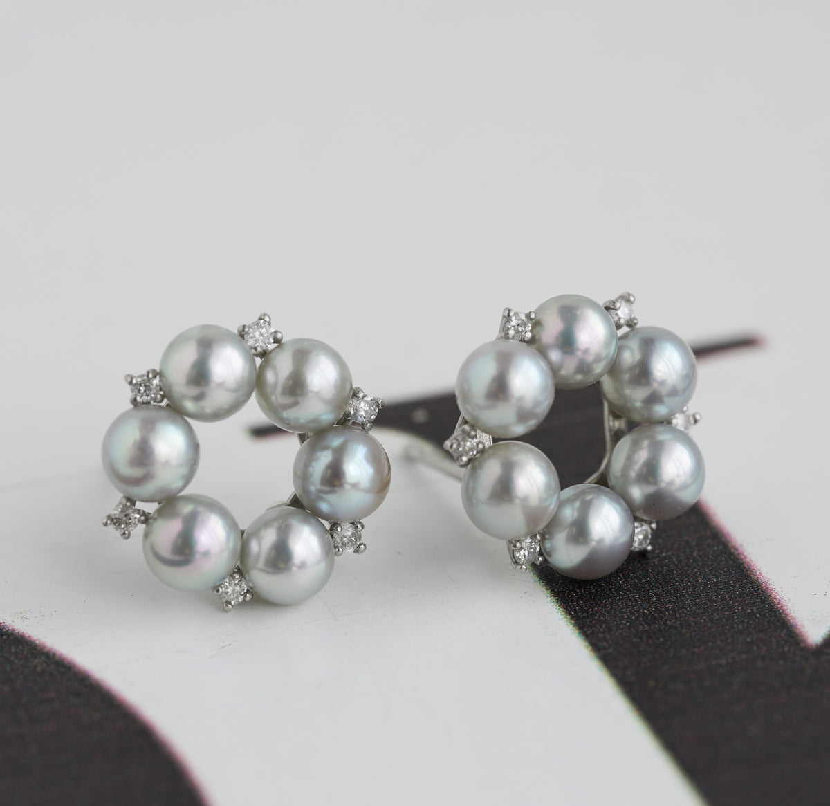 Rare Size 3.5mm Natural Silver Blue Akoya Pearl Diamond Halo Stud Earrings Pt900 Platinum