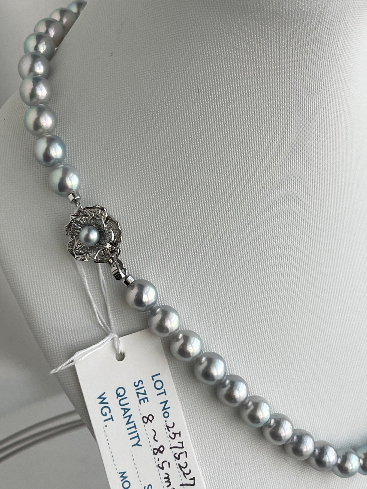 Certified Natural Silver Blue 8mm Akoya Pearl Strand Necklace