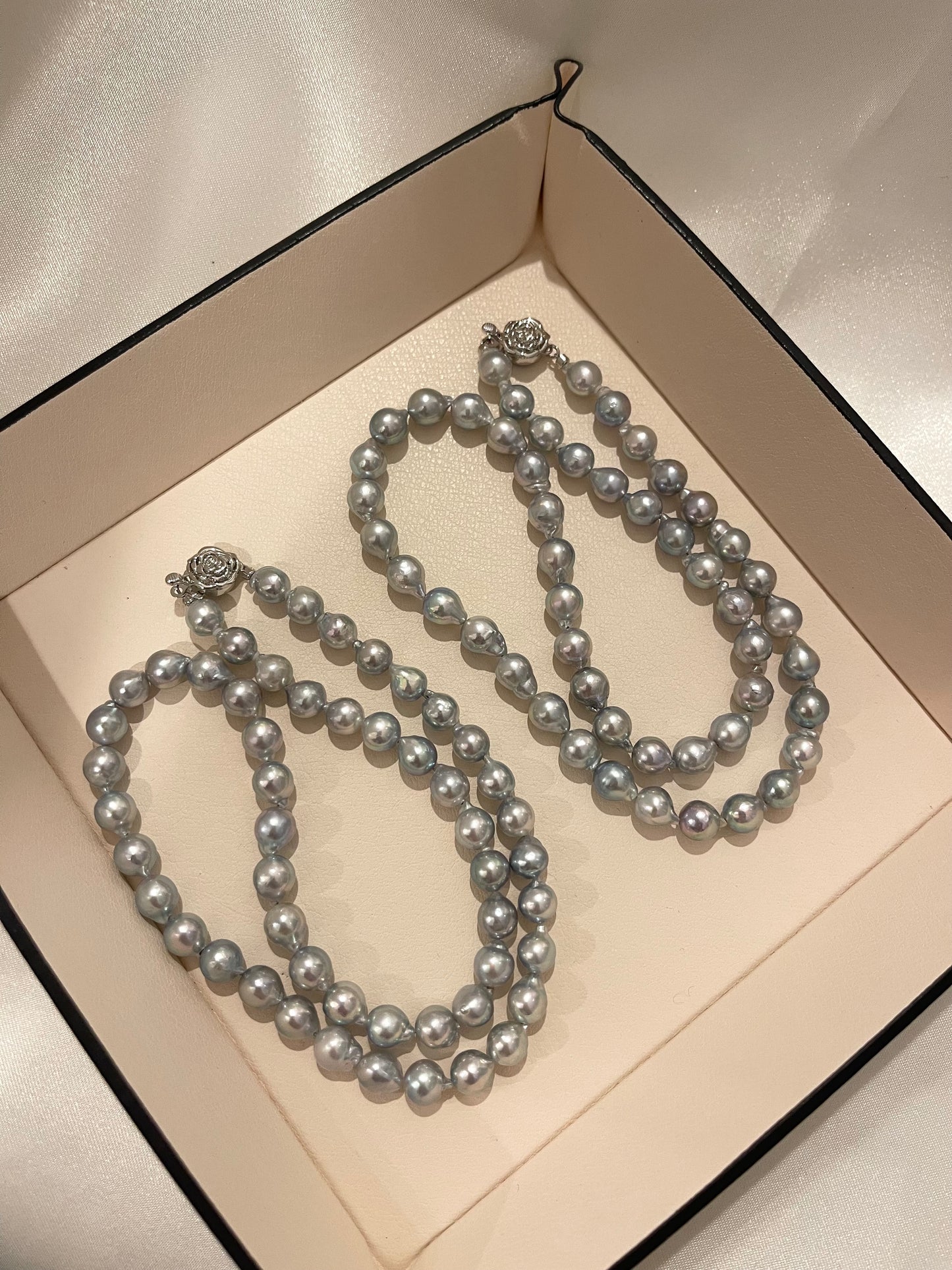 Baroque Shaped 6.5mm Natural Silver Blue Akoya Pearl Strand Necklace
