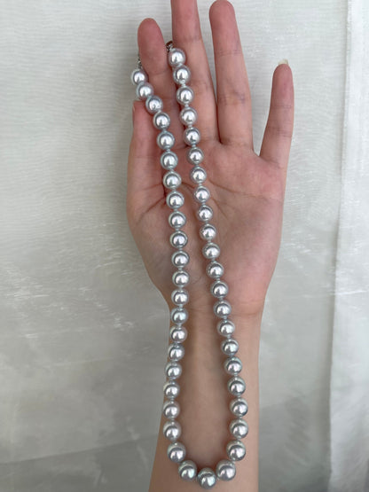 Rare Size 9mm Natural Silver Blue Akoya Pearl Strand Necklace with Certificate by PSL - KOKOPEARLJEWELRY - 6