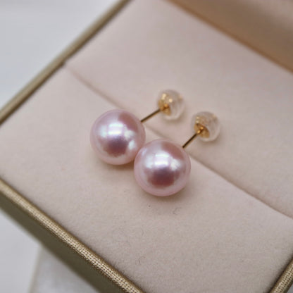 Rare 9mm Sakura Pink Akoya Pearl Stud Earrings K18YG Clip Earrings Available