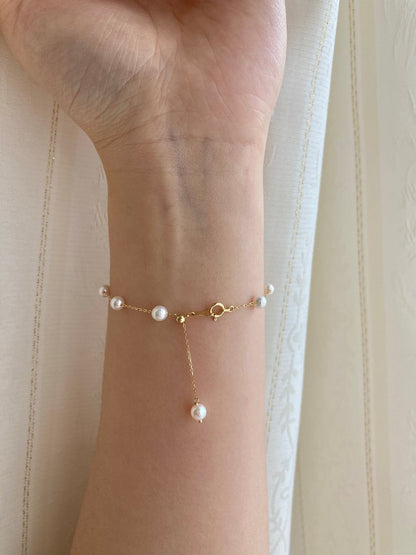 4.5mm Akoya Pearl Station Bracelet 18K Yellow Gold