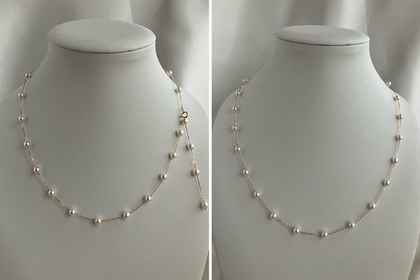 鏡のような光沢 4mm アコヤ真珠 ステーションネックレス 18K イエローゴールド
