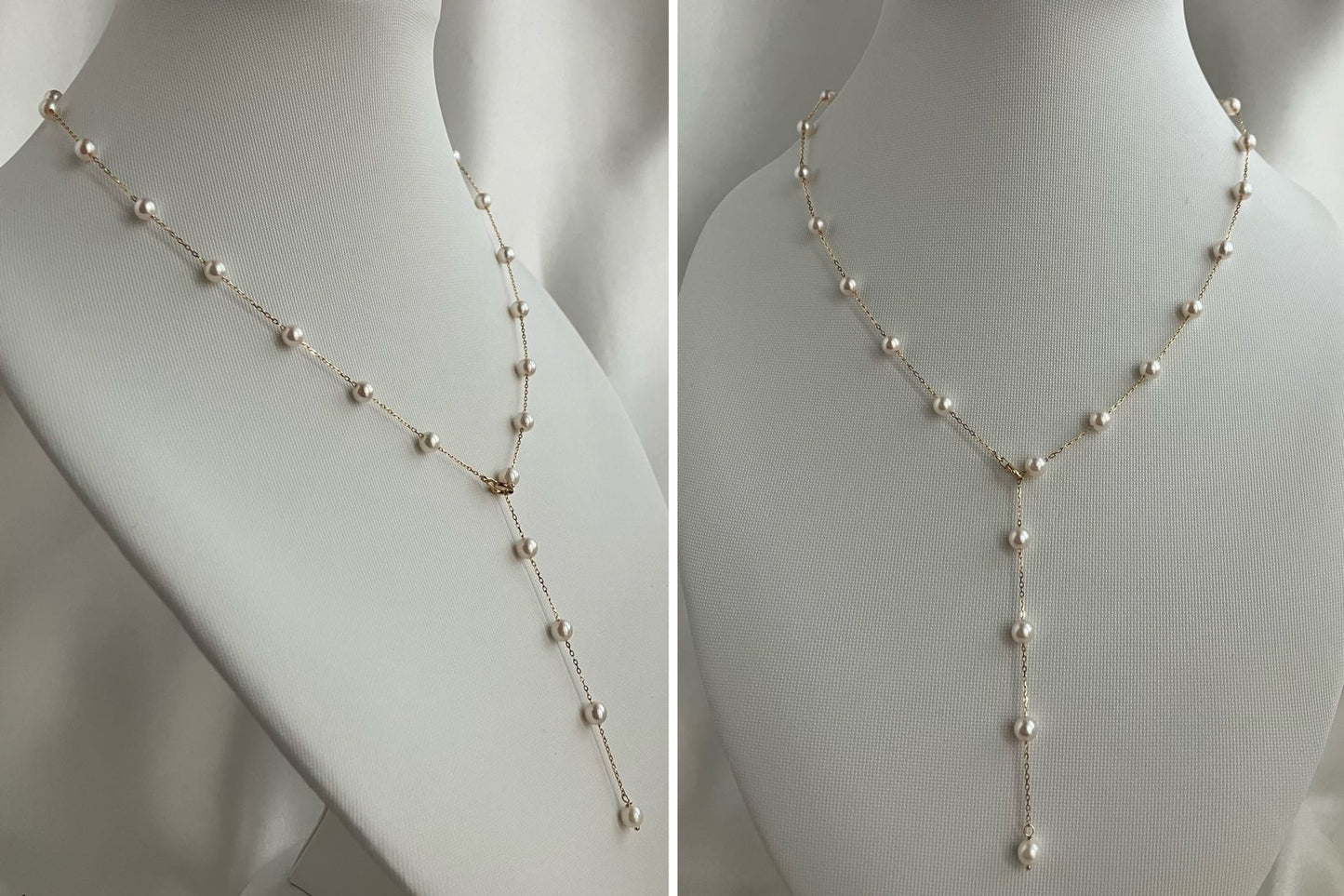 鏡のような光沢 4mm アコヤ真珠 ステーションネックレス 18K イエローゴールド