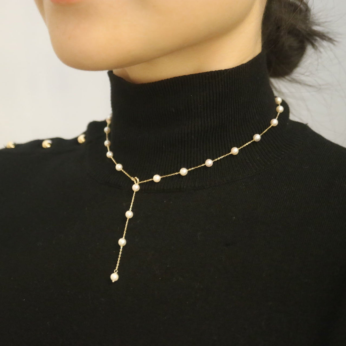 鏡面光澤 4mm Akoya 珍珠間隔項鍊 18k 黃金 - KOKOPEARLJEWELRY - 5