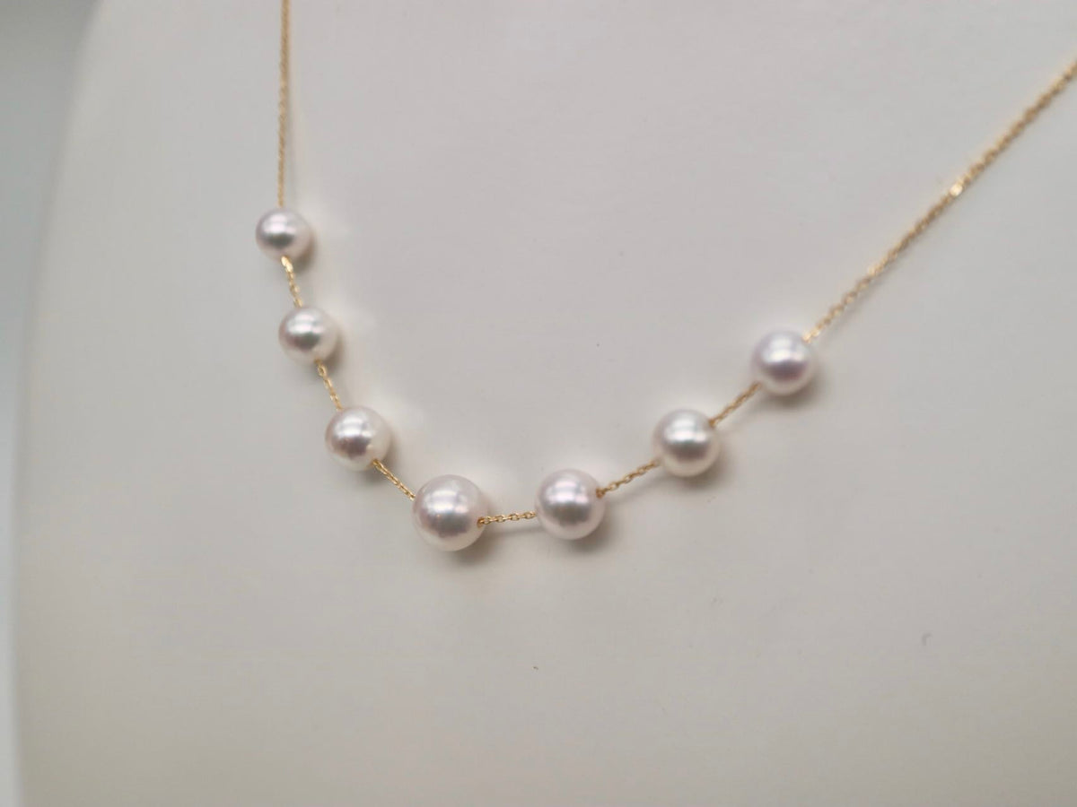 5.0-6.5mm Akoya Pearl Smile Station Necklace 18K Yellow Gold