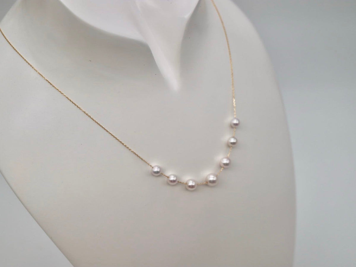 5.0-6.5mm Akoya Pearl Smile Station Necklace 18K Yellow Gold