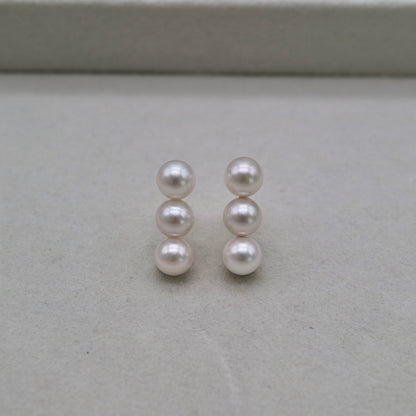 7mm Triple Akoya Pearl Bar Stud Earrings