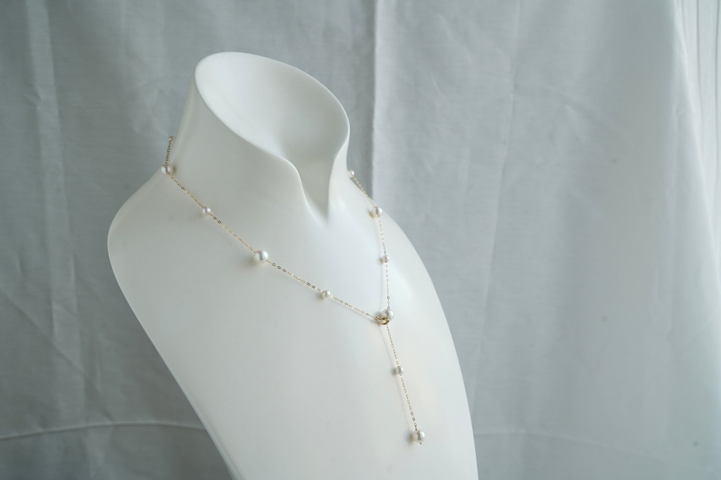 4+6.5mm Two Sizes Akoya Pearl Station Necklace 18K Yellow Gold