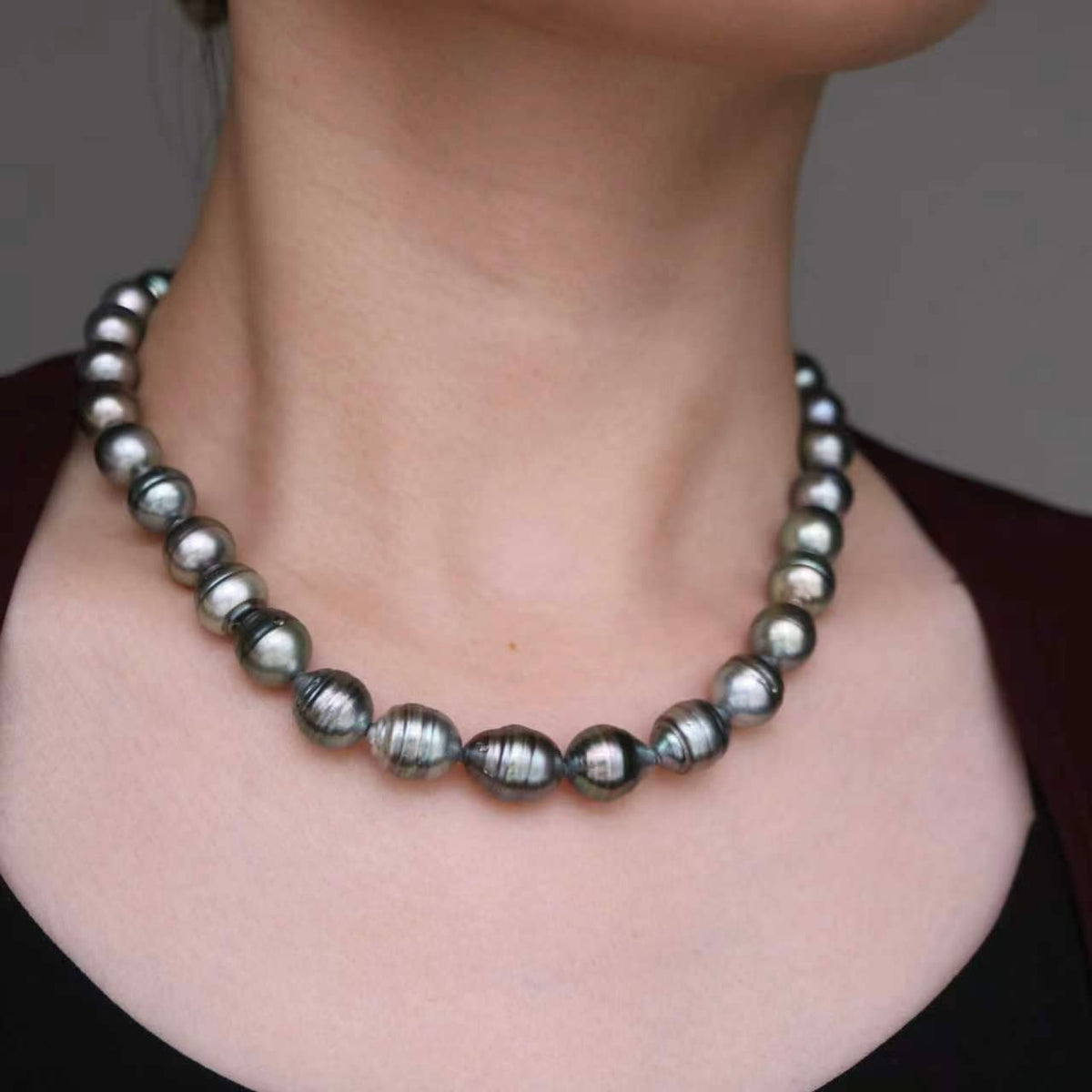 10.0-11.5mm Natural Circle Baroque Tahitian Pearl Beaded Necklace