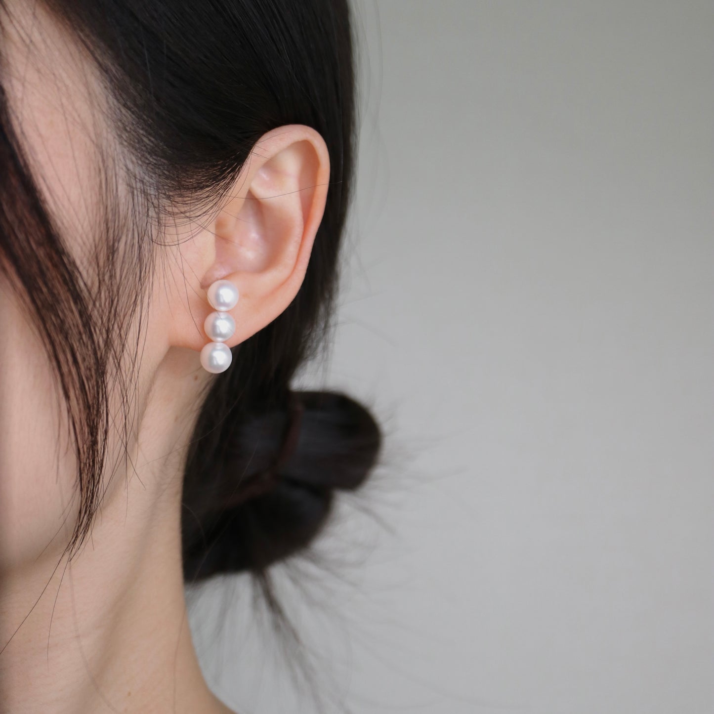 7mm Triple Akoya Pearl Bar Stud Earrings