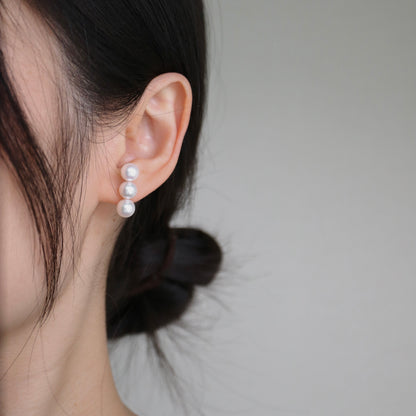 7mm Triple Akoya Pearl Bar Stud Earrings