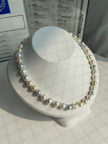Certified Natural Rainbow Color 9mm Baroque Akoya Pearl Strand Necklace - KOKOPEARLJEWELRY - 5