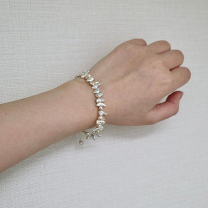 4+mm Champagne Tone Akoya Keshi Pearl Beaded Bracelet 18KYG