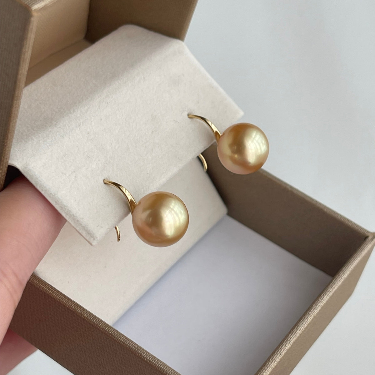 10mm Golden South Sea Pearl Drop Hook Earrings 18K Yellow Gold - KOKOPEARLJEWELRY - 11