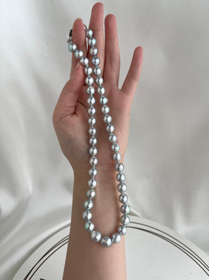 Certified 8.5mm Natural Silver Blue Tone Baroque Shaped Akoya Pearl Strand Necklace - KOKOPEARLJEWELRY - 5