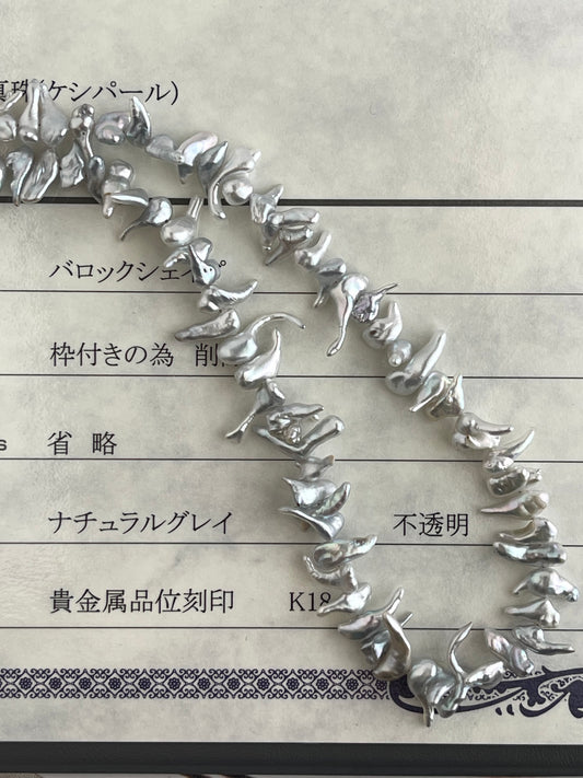 4mm ナチュラル シルバー トーン アコヤ ケシ パール ビーズ ネックレス