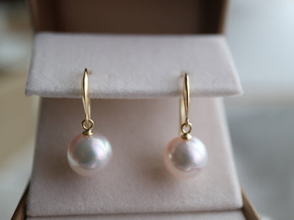 Rare Size 9mm Akoya Pearl Drop Hook Earrings 18K Gold - KOKOPEARLJEWELRY - 4