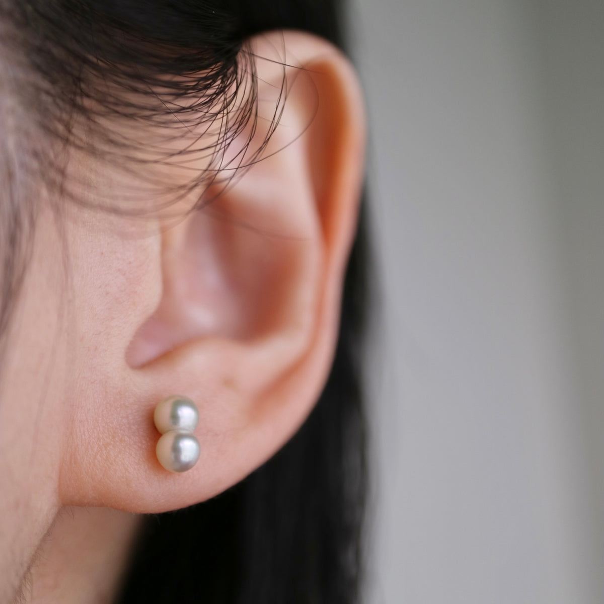 Rare Small Akoya Twin Pearl Stud Earrings K18YG