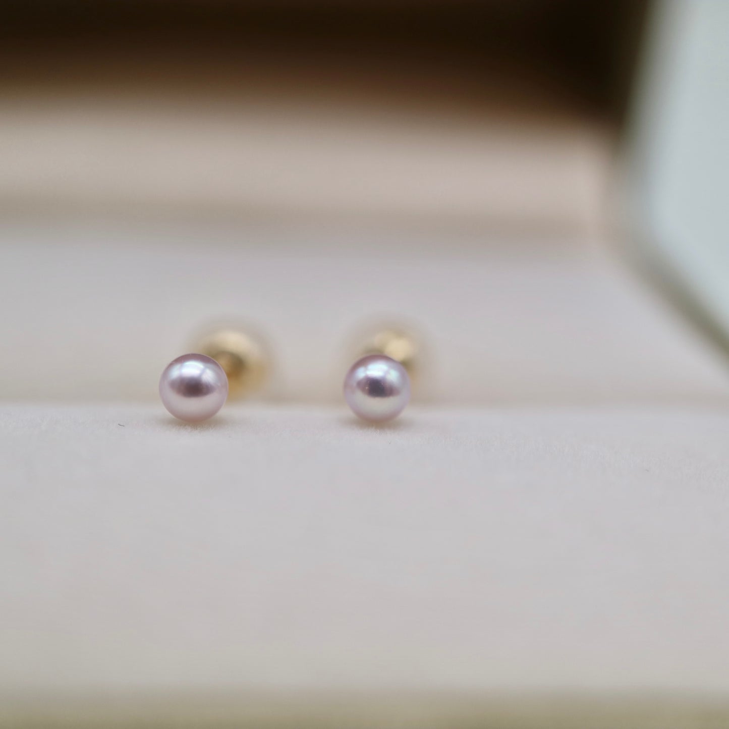 Ultra Rare 2.5mm Sakura Pink Tone Akoya Pearl Stud Earrings 18KYG