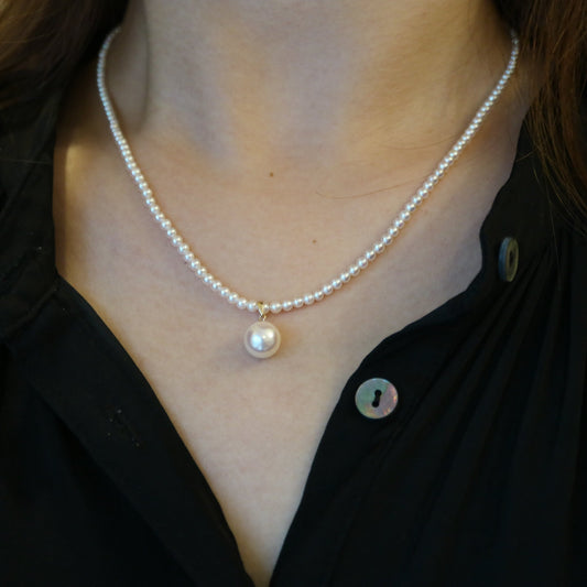 Rare 2.5–3.0mm Akoya Pearl Strand Necklace with Detachable 8.0mm Pendant
