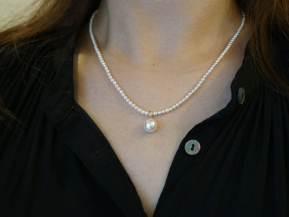 Rare 2.5–3mm Akoya Pearl Strand Necklace with Detachable 8mm Pendant